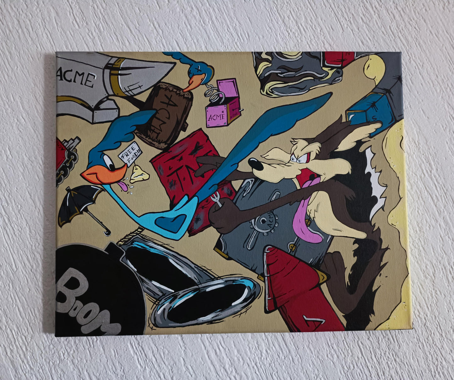 .geekienda - pintura correcaminos y el coyote. medidas: 50cm x 40cm (coyote and the road runner) - looney tunes